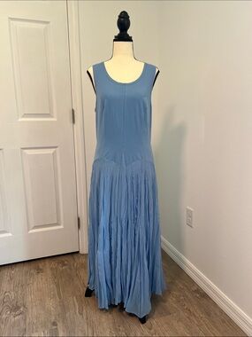 Sleeveless Light Blue Maxi Dress with Flowing Tiered Skirt